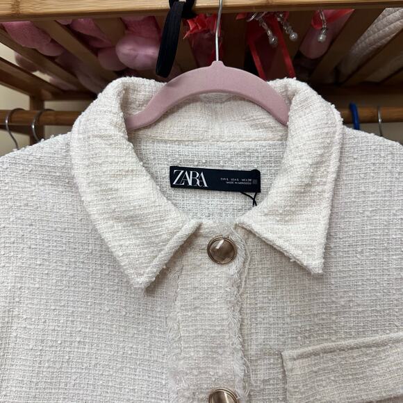 Zara textured over shirt jacket gold buttons size Large 3175/151/712 - Picture 12 of 14